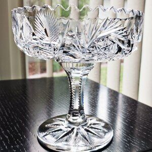 Vintage Cut Glass Lead Crystal Compote